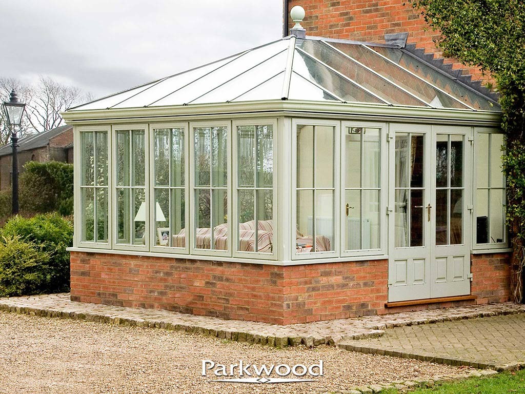 Green timber conservatory by Parkwood